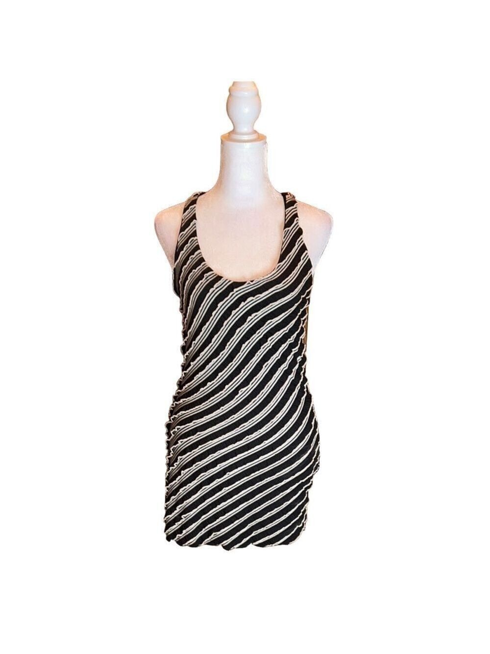 RACHAEL & CHLOE Sexy Little Black & Cream Striped Ruffle Tank Dress Size M